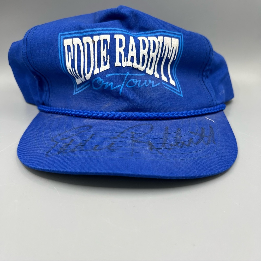 Eddie Rabbitt On Tour Signed Autographed Hat Royal Blue Embroidered Braid